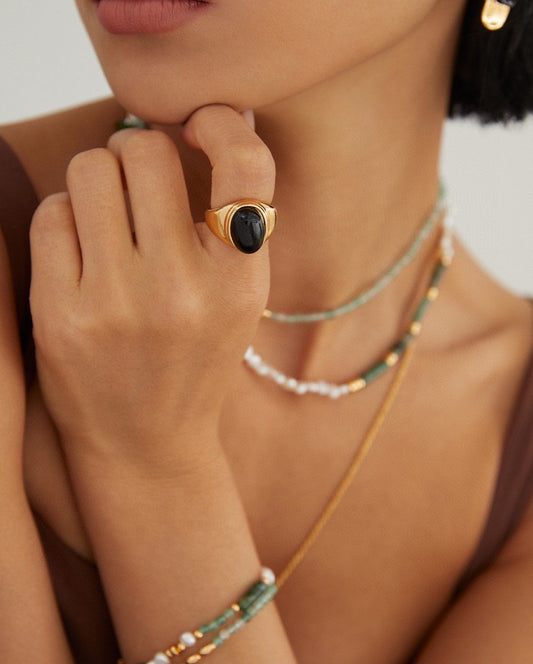 Black Agate Chunky Open End Ring