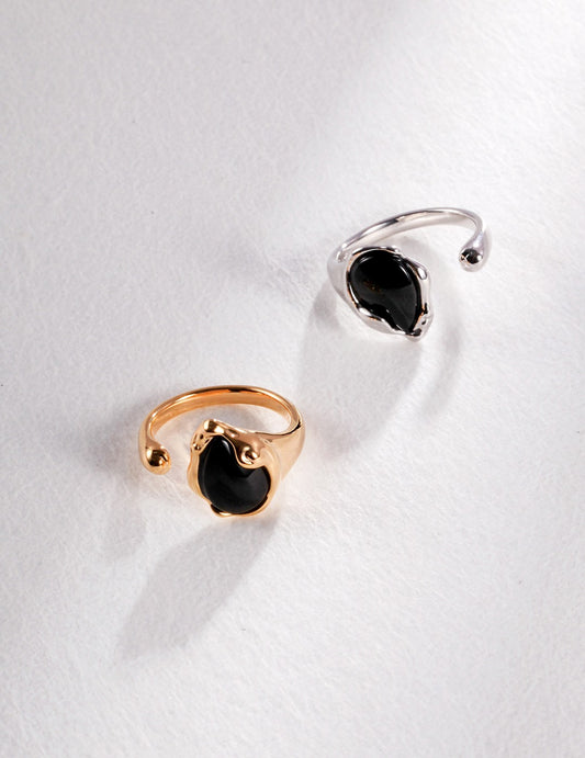 Black Agate Open Ring