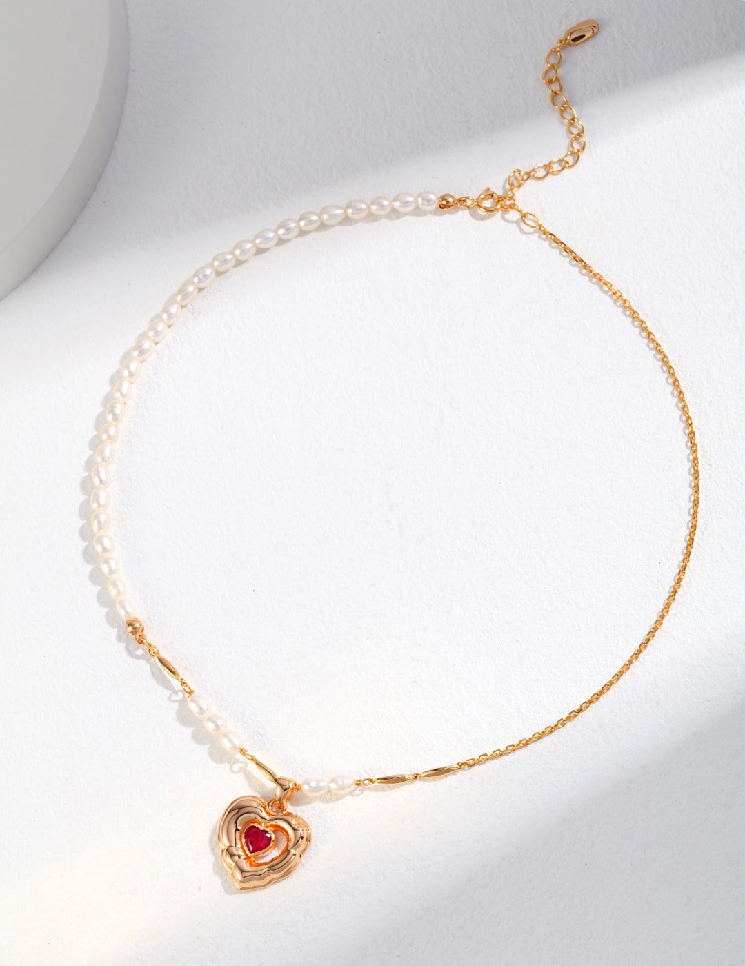 Confession Heart series: Love-shaped Pink Gemstone pearl Necklace