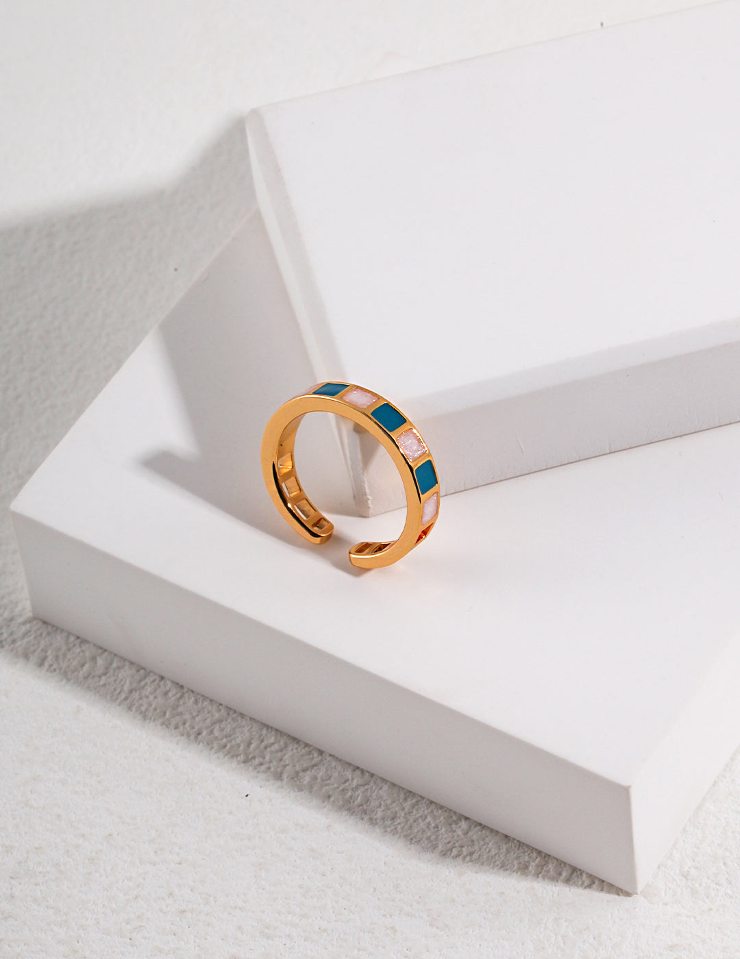 Morandi coloured square drop glaze adjustable ring