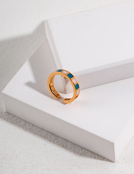 Morandi coloured square drop glaze adjustable ring