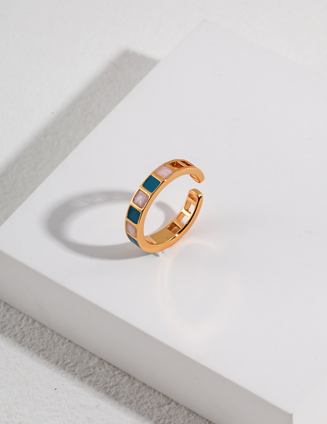Morandi coloured square drop glaze adjustable ring