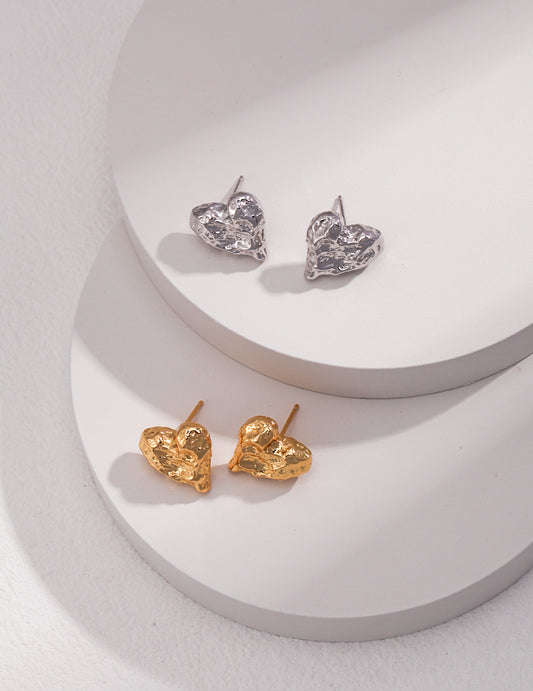 Sterling Silver Whacked Heart Earring