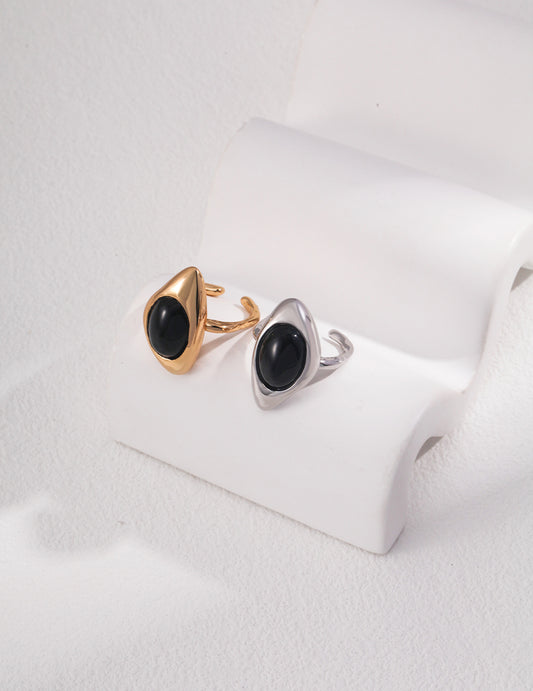 Black Agate Open-ended Ring