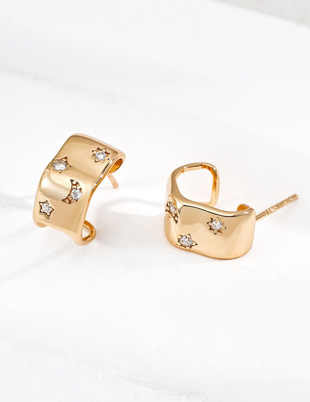 S925 Sterling Silver Minimalist Zircon Earrings – Star & Moon Collection