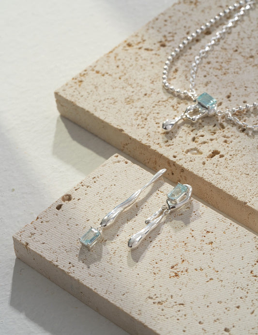 Birthstone of November:Topaz Natural Fluids Earrings with topaz and 925 silver