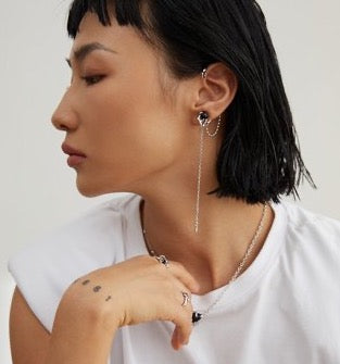 Sterling silver/Gold black agate earrings ear clips (Single piece)