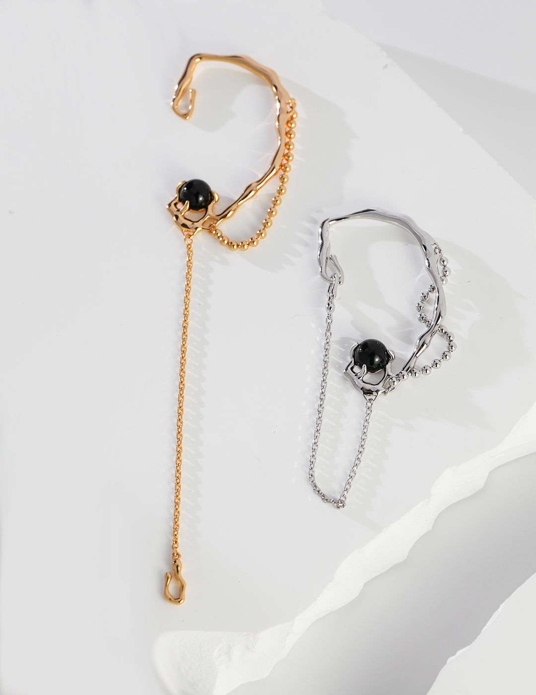 Sterling silver/Gold black agate earrings ear clips (Single piece)