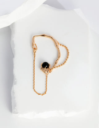 Sterling silver/Gold black agate earrings ear clips (Single piece)