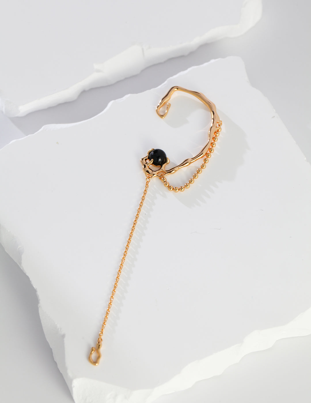 Sterling silver/Gold black agate earrings ear clips (Single piece)