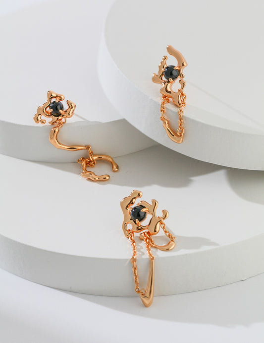 Birthstone of August: Sterling silver agate earrings/ear-clips (sold as a single piece)