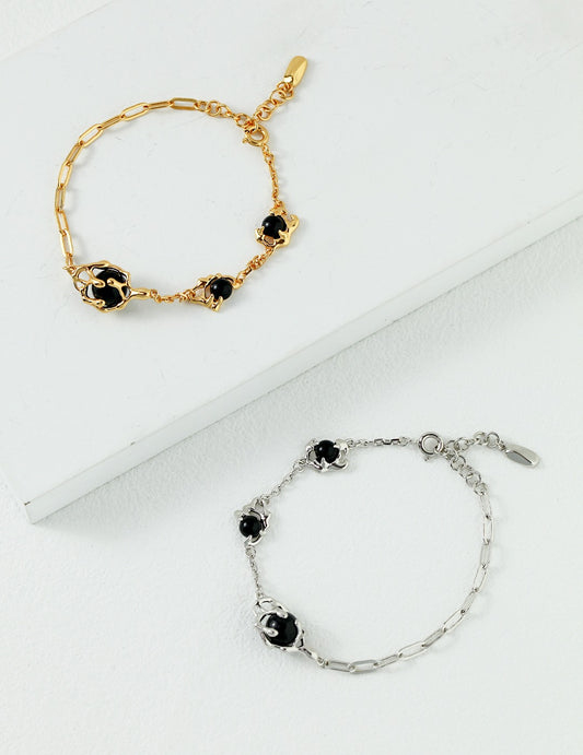 Sterling silver/ Gold black agate bracelet