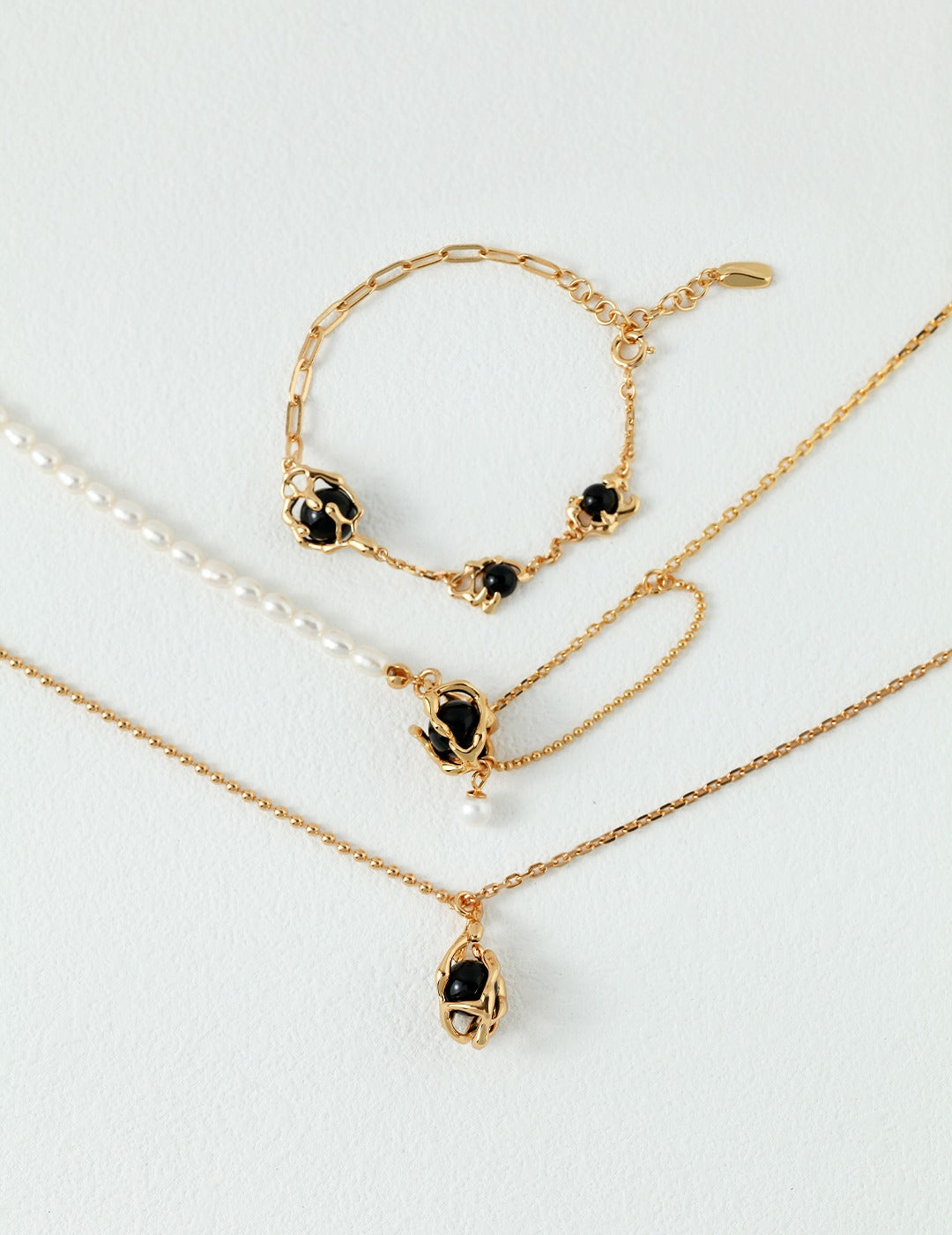 Sterling silver/ Gold black agate bracelet