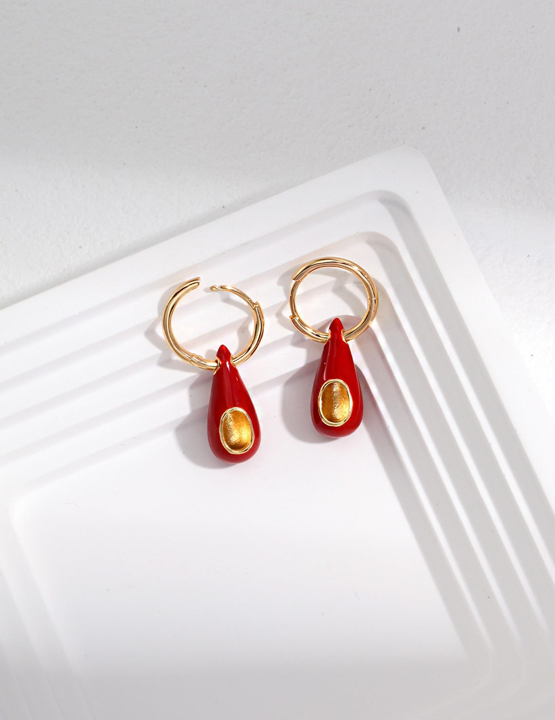 Sterling Silver Water Drop Red Drop Glaze Earrings