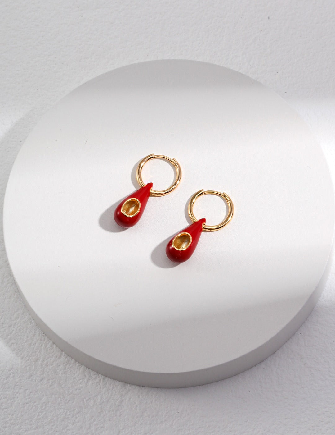 Sterling Silver Water Drop Red Drop Glaze Earrings