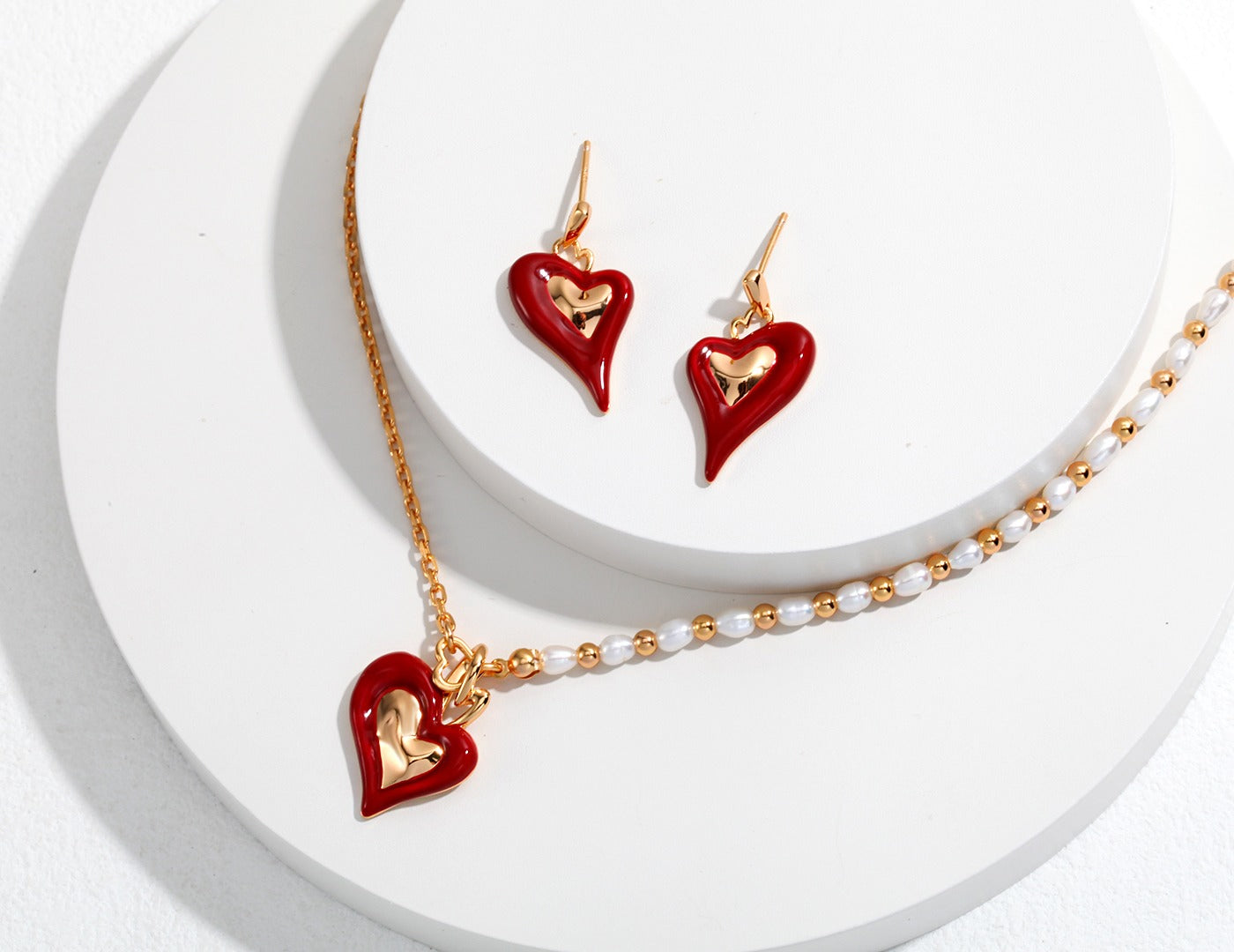 Double Love Heart red Necklace