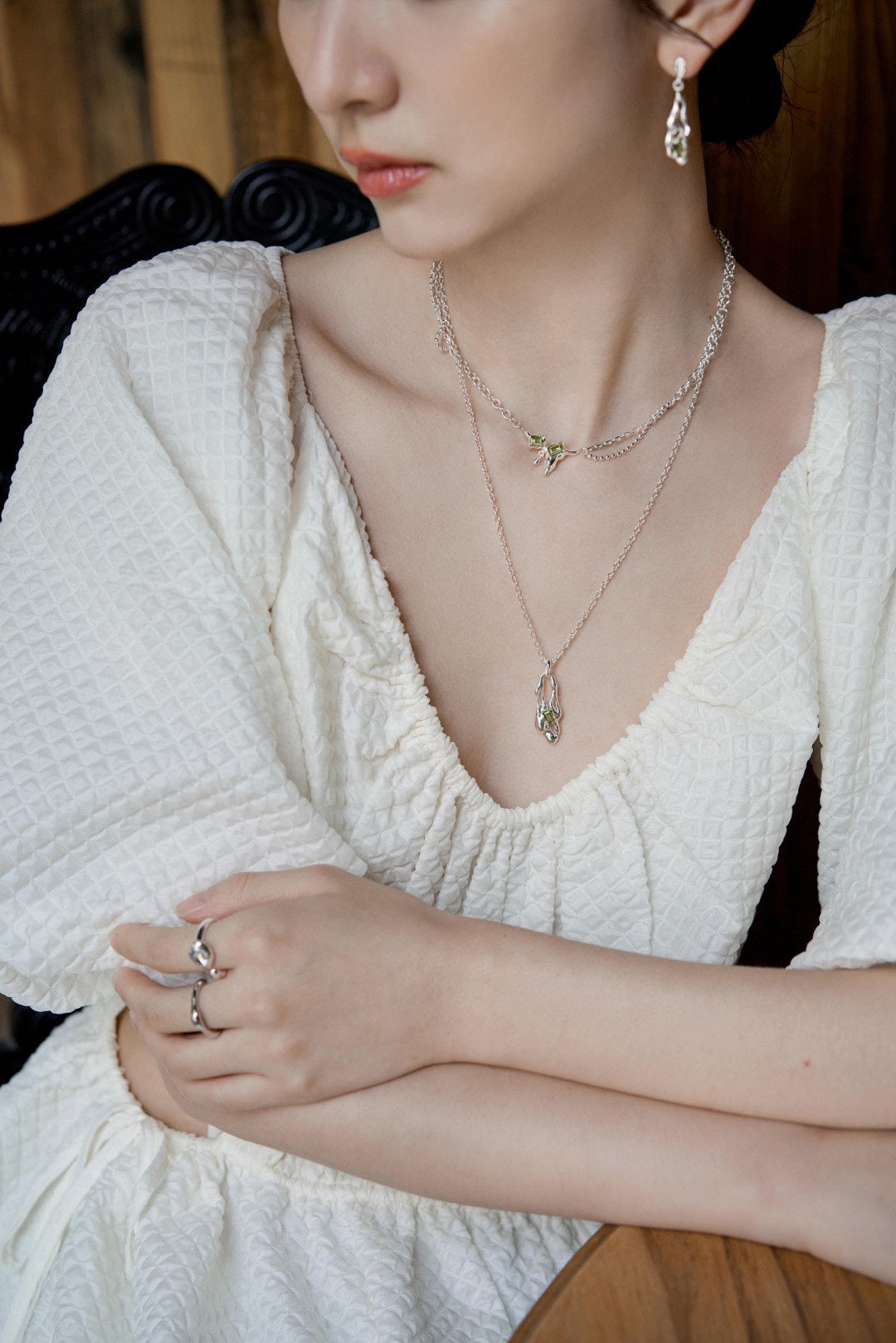 Birthstone of August :Natural Lava peridot necklace