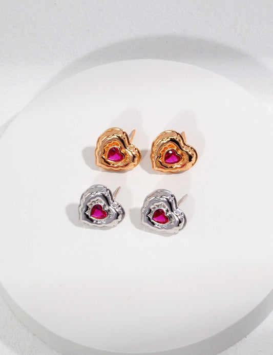 Confession Heart Series : Heart shaped Earrings with pink Gemstone