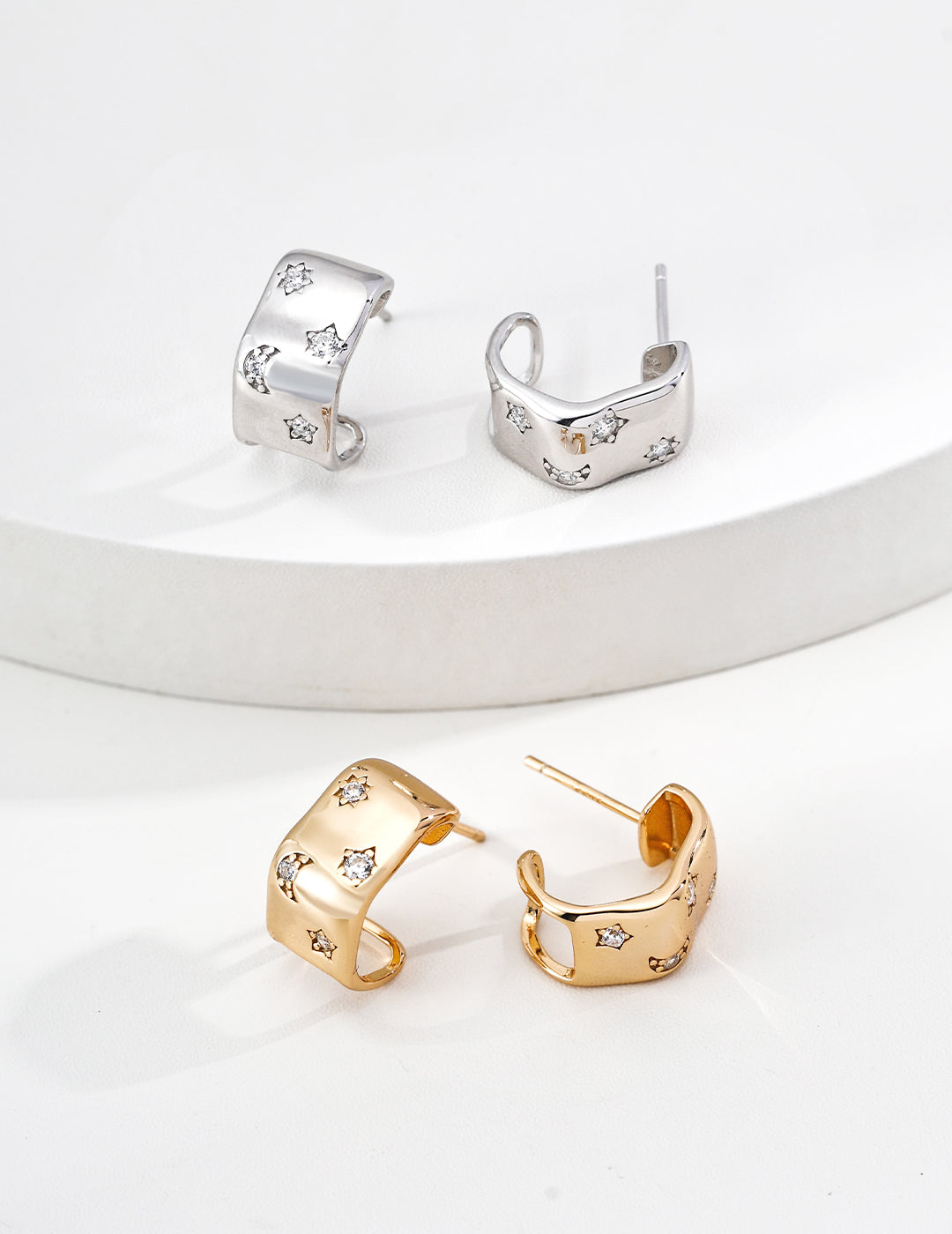 S925 Sterling Silver Minimalist Zircon Earrings – Star & Moon Collection