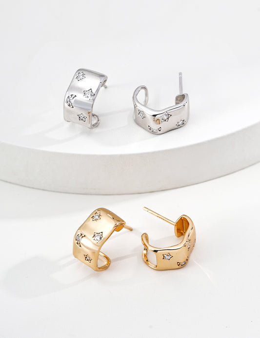 S925 Sterling Silver Minimalist Zircon Earrings – Star & Moon Collection
