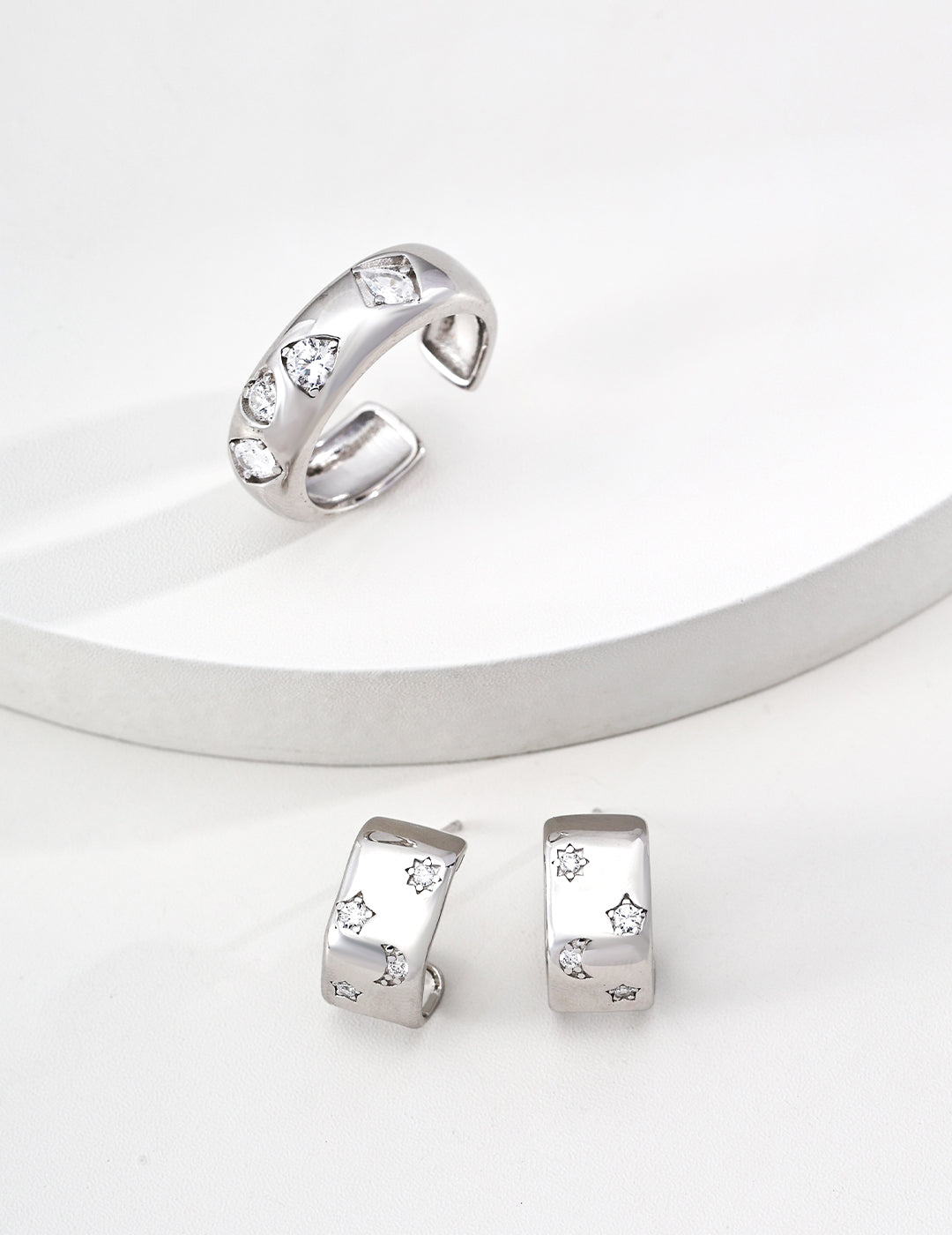S925 Sterling Silver Minimalist Zircon Earrings – Star & Moon Collection