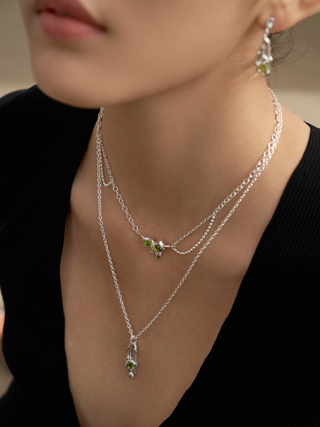 Birthstone of August :Natural Lava peridot necklace