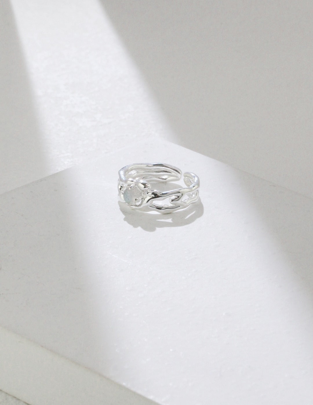 Birthstone of June: Sterling Silver Grey Moonstone Double layered Ring