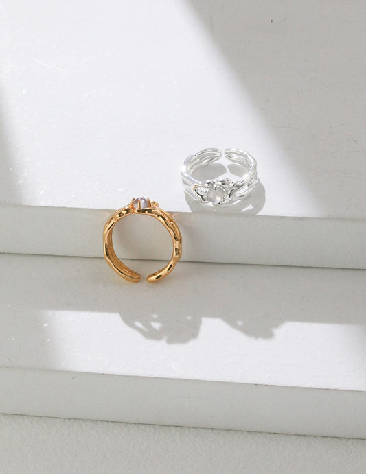 Birthstone of June: Sterling Silver Grey Moonstone Double layered Ring