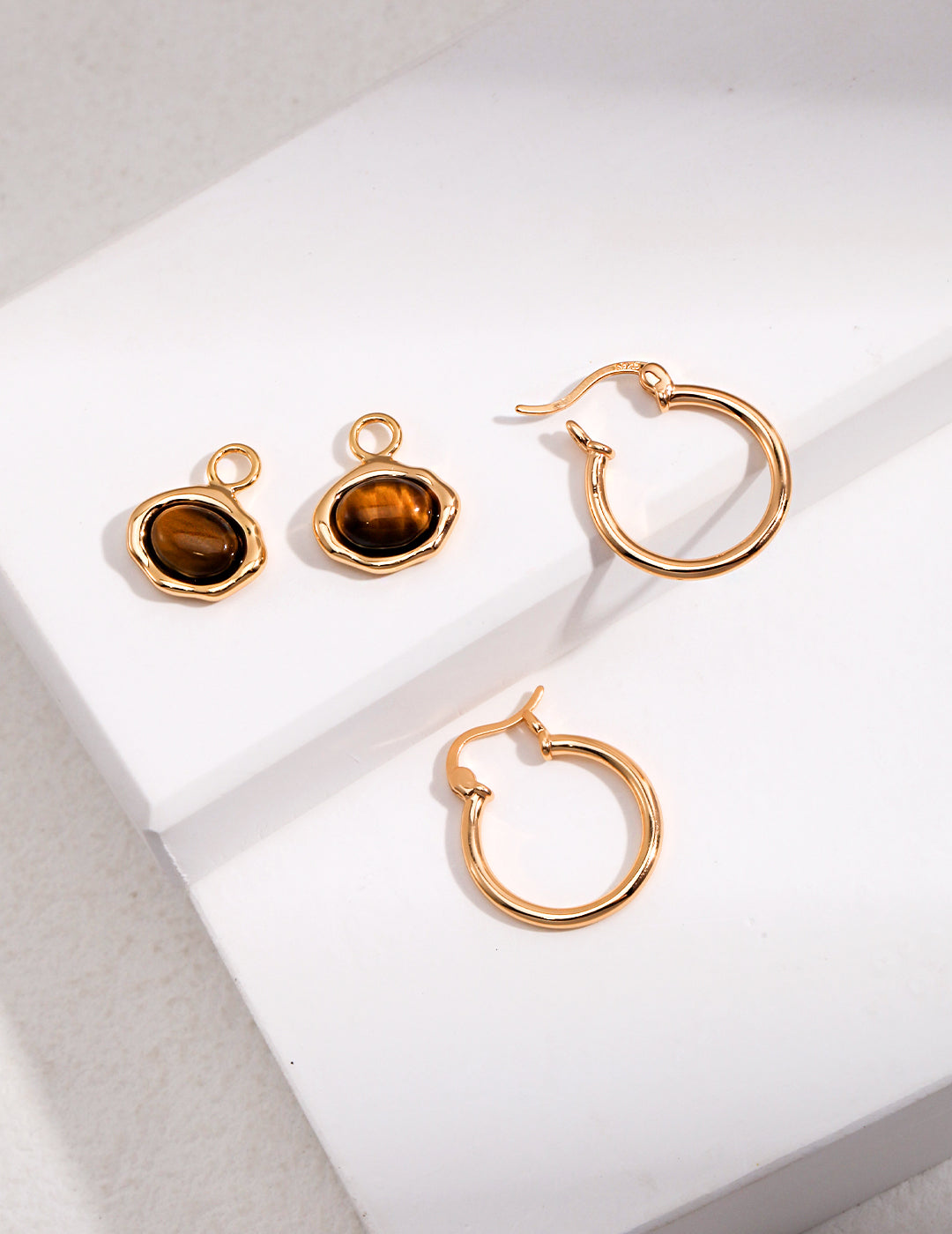 Birthstone of JUNE: 2-Way Tiger's eye earrings in sterling silver