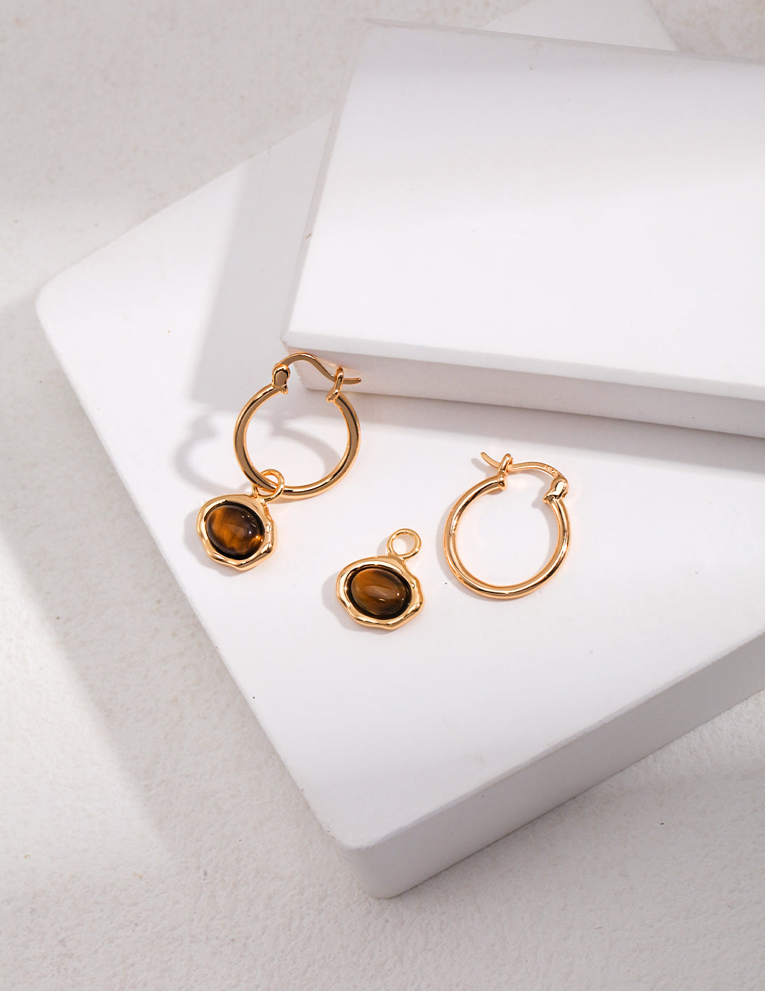 Birthstone of JUNE: 2-Way Tiger's eye earrings in sterling silver