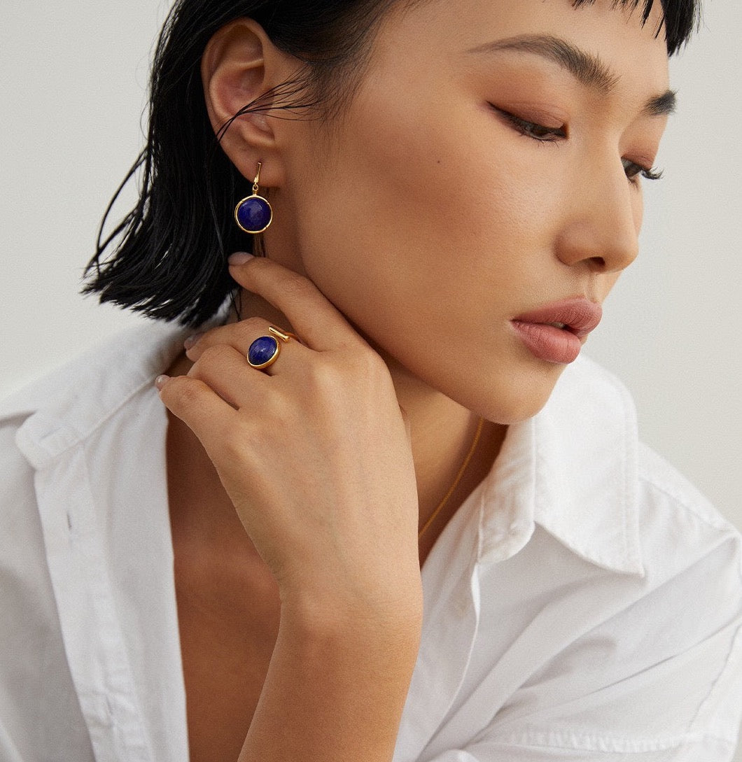 Birthstone of September: Sterling silver natural lapis lazuli earrings