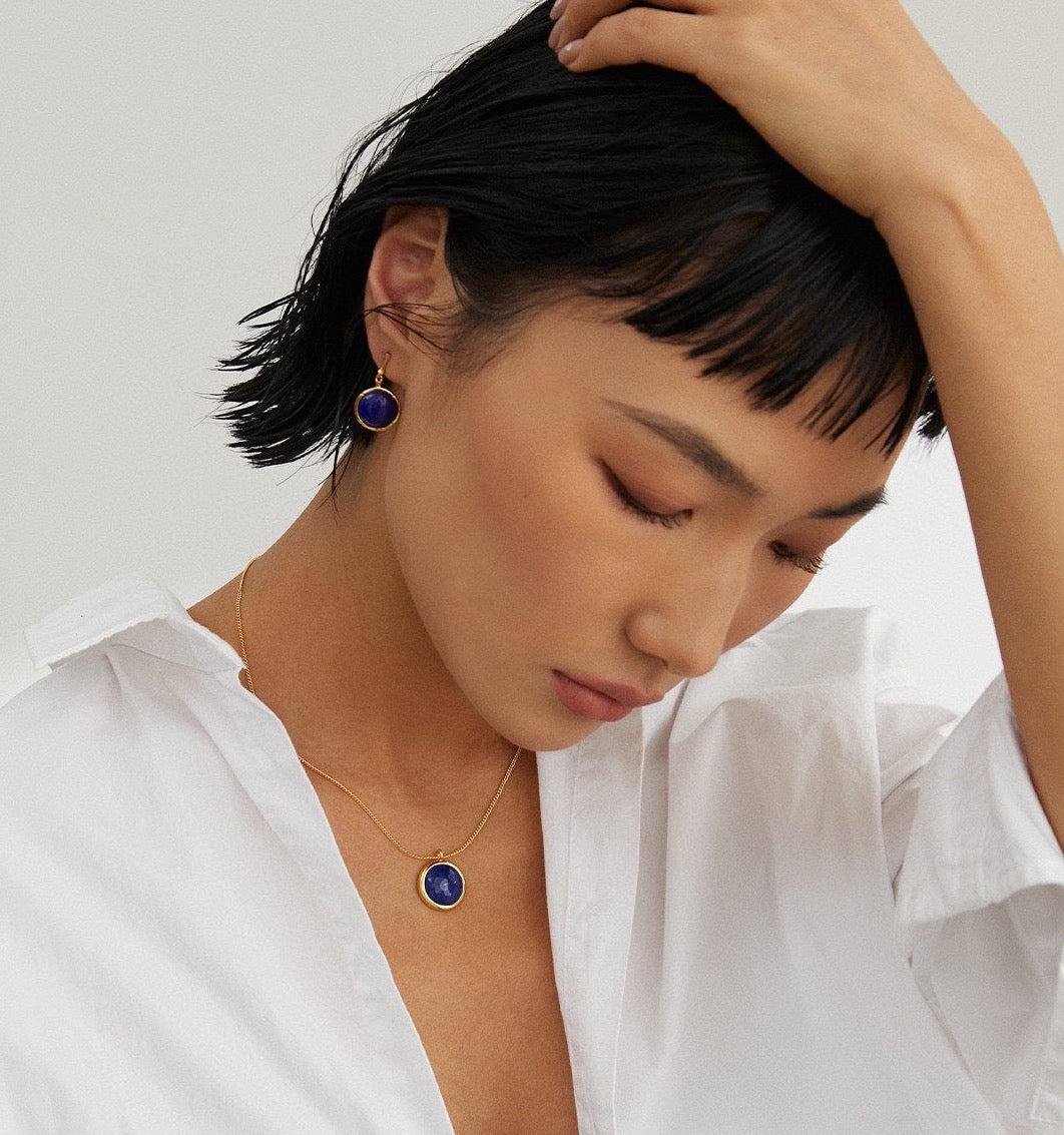 Birthstone of September: Sterling silver natural lapis lazuli earrings