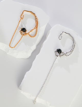 Sterling silver/Gold black agate earrings ear clips (Single piece)