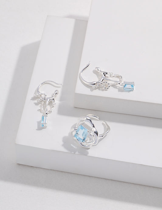 Birthstone of November : Sterling Silver Natural Topaz Earrings-Ear hook