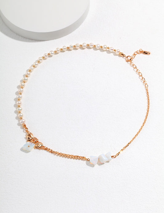 Irregular Pleated Design Collection Sterling Silver Pearl Necklace