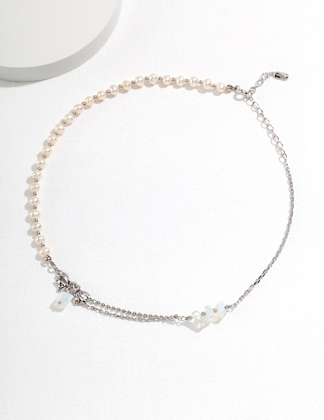 Irregular Pleated Design Collection Sterling Silver Pearl Necklace