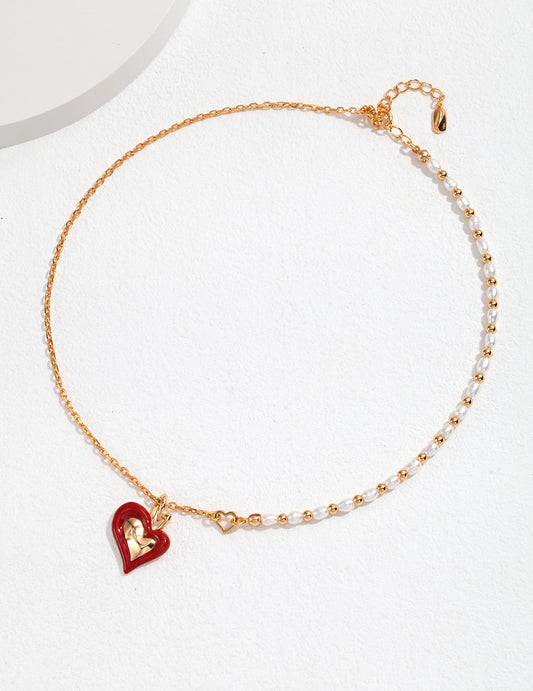 Double Love Heart red Necklace