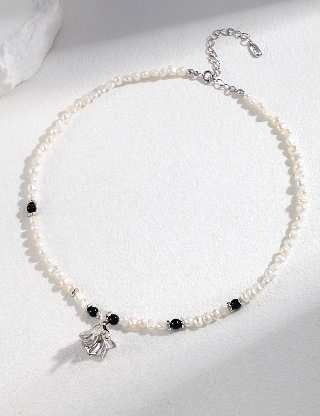 "Dance" series Sterling silver/Gold  pearl and agate necklace