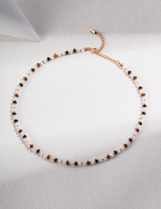 Sterling silver with 18k gold Vermeil tiger's eye beaded necklace