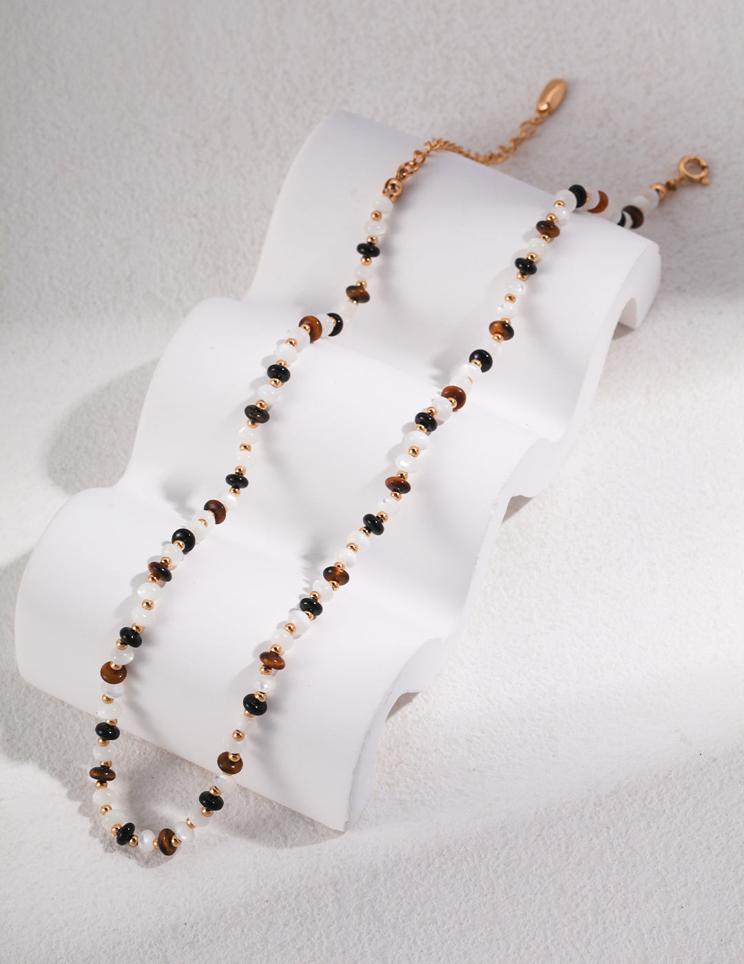 Sterling silver with 18k gold Vermeil tiger's eye beaded necklace